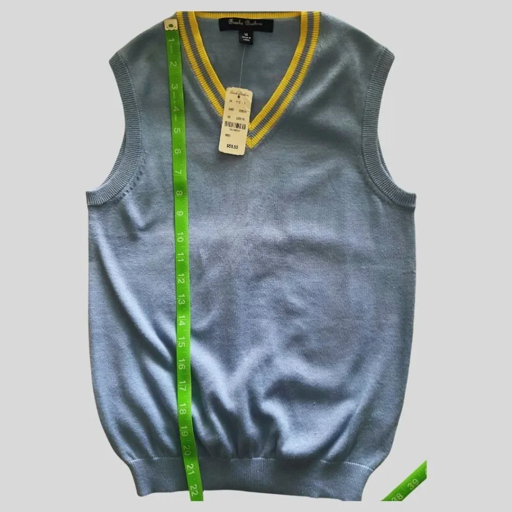 Brooks Brothers Boy's Cotton Vest Light Blue Yellow, Size M NWT Preppy Academia